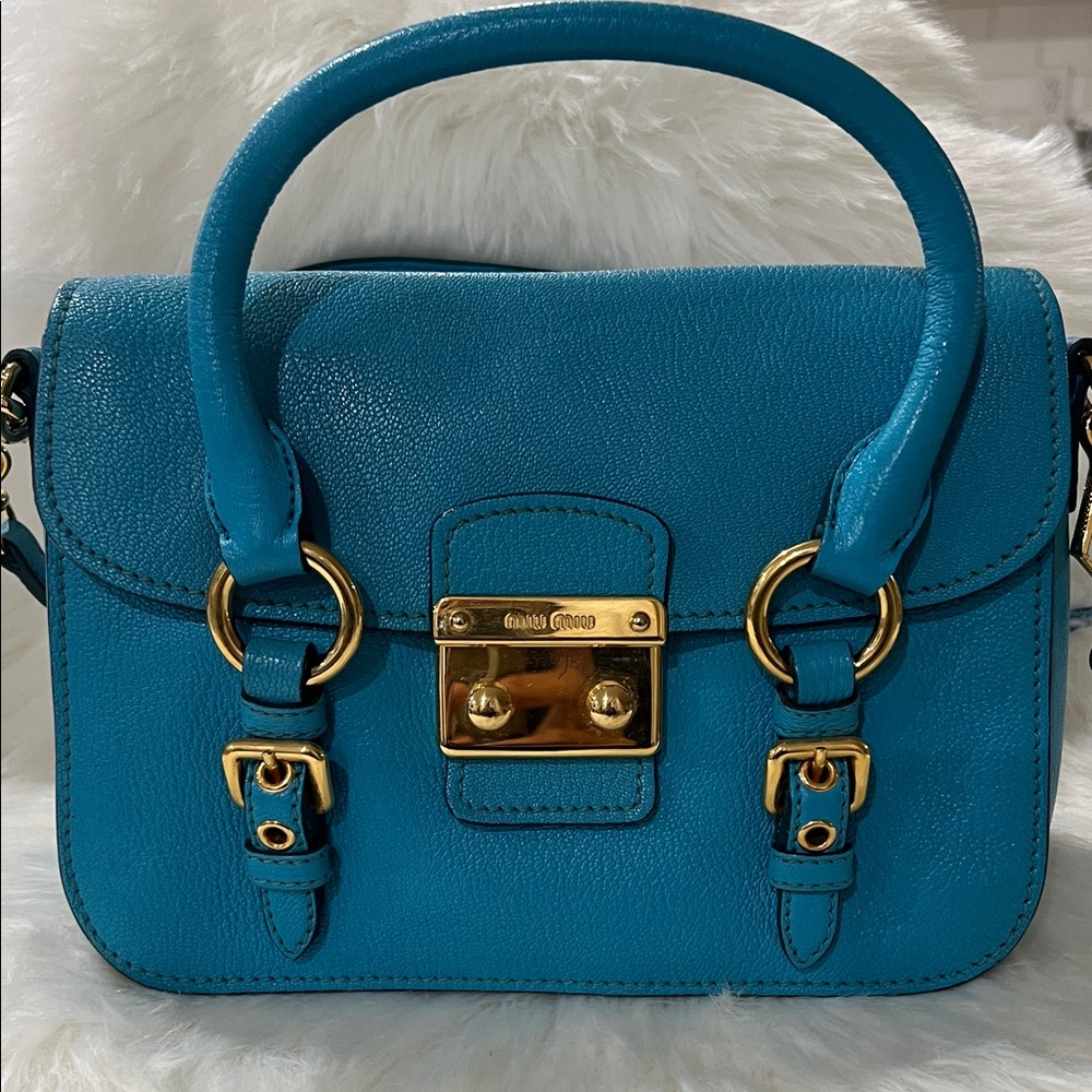 Miu Miu Madras Light Blue Leather-Used Twice